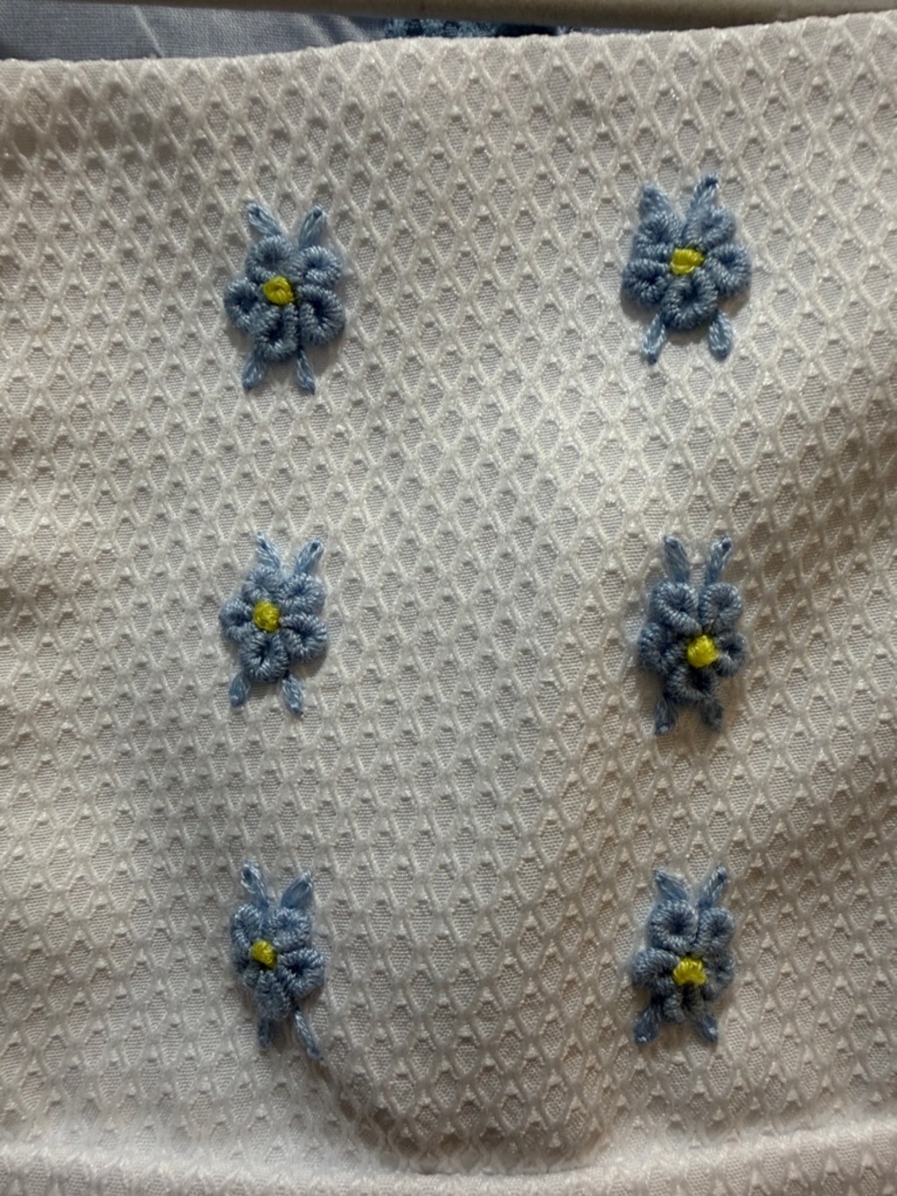 Blue Embroidered Pinafore Set with Eyelet Sleeve Top - Picture 3 of 6